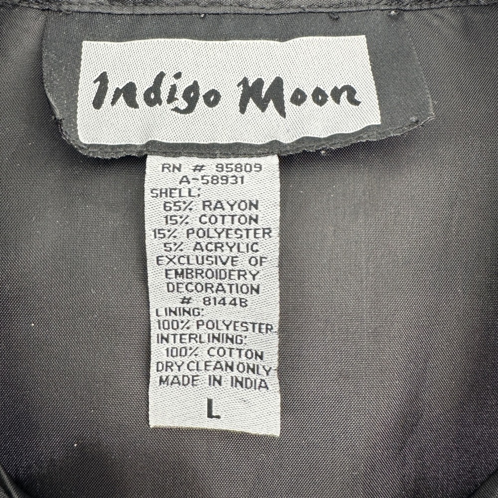 VTG Indigo Moon Patchwork Jacket Womens Large Art Lagenlook Tapestry Boho Whimsi - Picture 3 of 12